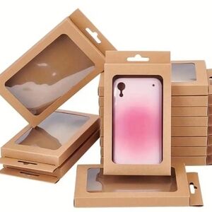 100X Phone Case Screen Protector Film Packaging Kraft Paper Boxes with Hang Hole
